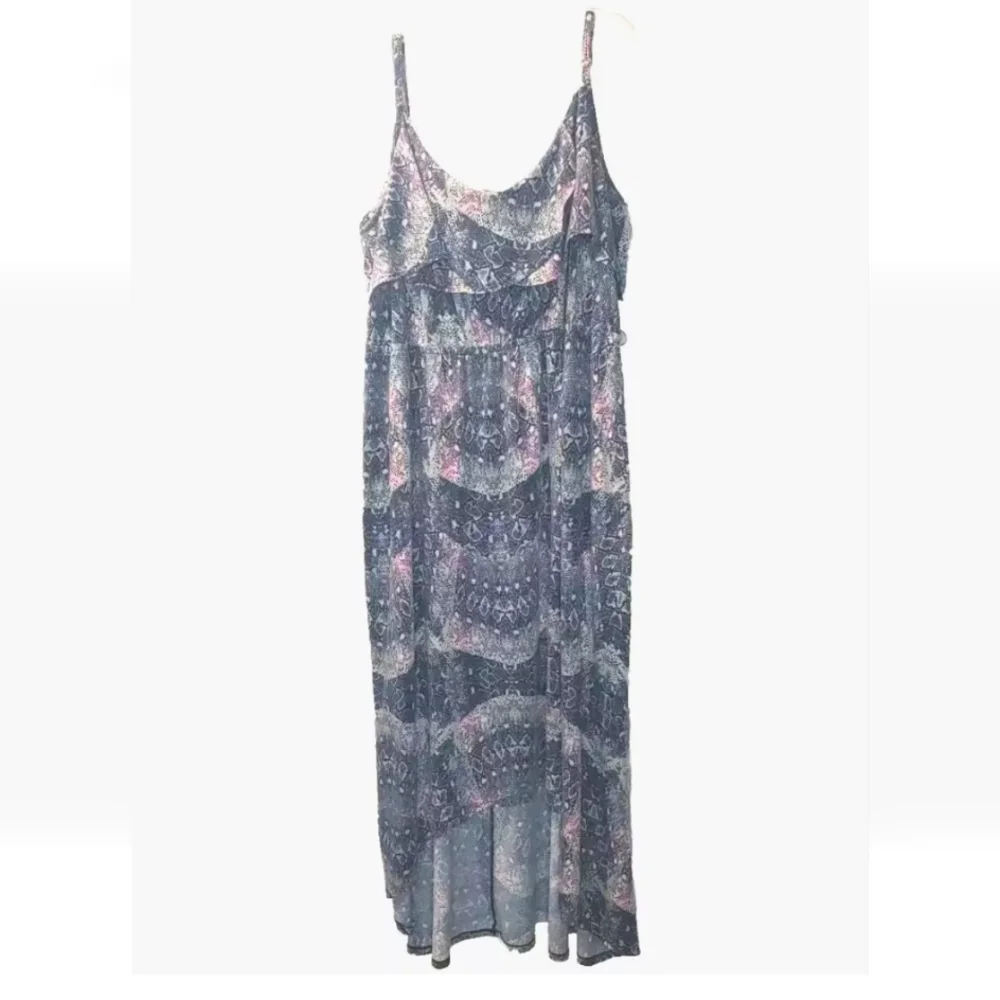 Y2k Vtg Ruffle Maxi Dress Woman Plus 4X Arsty Abstract HiLow Hem Fairy Boho